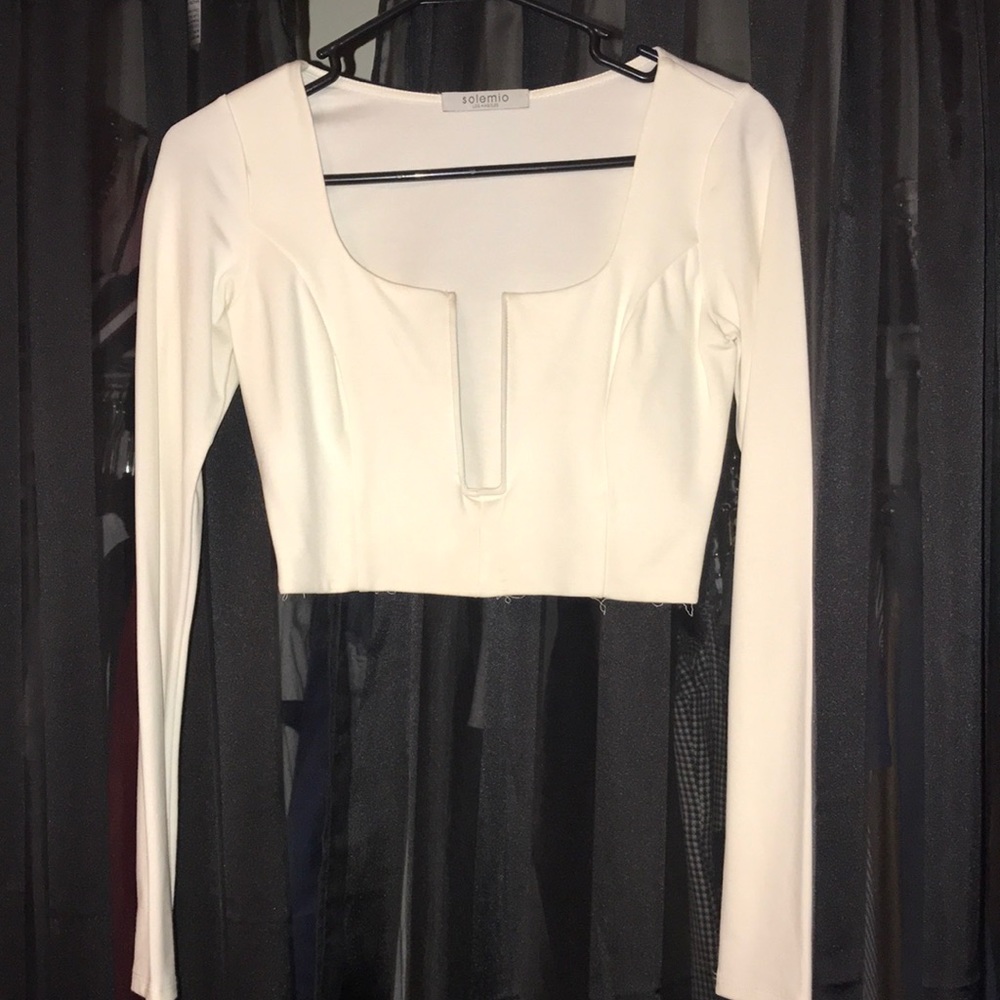 Long sleeve crop top with deep plunge